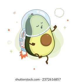 Character cartoon avocado cosmonauts space