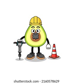 Character cartoon of avocado working on road construction , character design