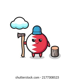Character cartoon of bahrain flag badge as a woodcutter , cute style design for t shirt, sticker, logo element