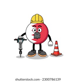 Character cartoon of bahrain flag working on road construction , character design