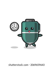 Character cartoon of ballpoint pen is playing volleyball , cute design