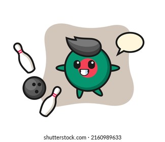 Character cartoon of bangladesh flag badge is playing bowling , cute style design for t shirt, sticker, logo element