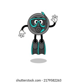 Character cartoon of barbell plate as a diver , character design