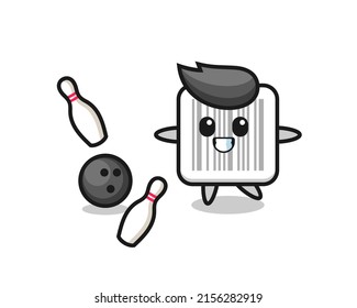 Character cartoon of barcode is playing bowling , cute design