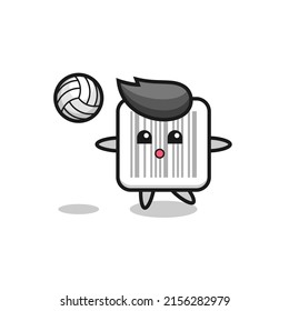 Charakterkartoon Barcode ist Volleyball spielen, süßes Design
