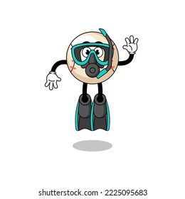 Charakterkartoon Baseball als Taucher , Charakterdesign