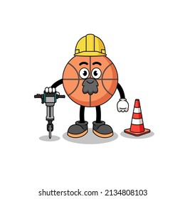 Character cartoon of basketball working on road construction , character design
