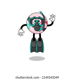 Caricatura de personajes de la bomba de baño como buceador, diseño de personajes
