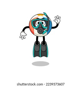 Character cartoon of beach ball as a diver , character design