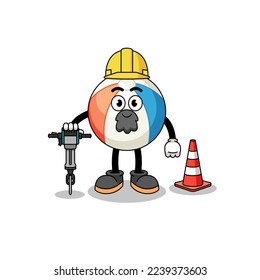 Character cartoon of beach ball working on road construction , character design