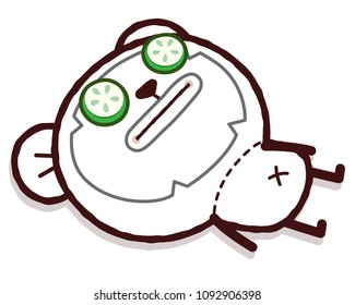 Character cartoon bear at the spa with relaxing facial cucumber mask