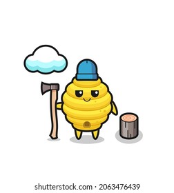 Character cartoon of bee hive as a woodcutter , cute design