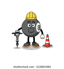 Character cartoon of billiard ball working on road construction , character design