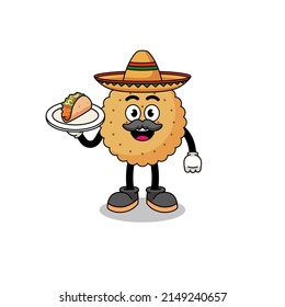 Character cartoon of biscuit round as a mexican chef , character design