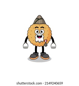 Character cartoon of biscuit round as a veteran , character design