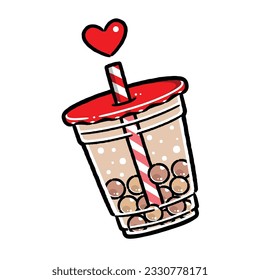 Character Cartoon Boba Bubble Milk Tea, Cute Sticker, Kawaii Emoji