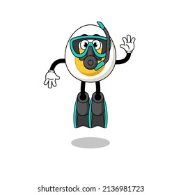 Character cartoon of boiled egg as a diver , character design