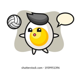Zeichenkartoon gekochtes Ei spielt Volleyball