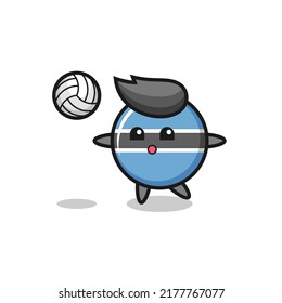 Character cartoon of botswana flag badge is playing volleyball , cute style design for t shirt, sticker, logo element