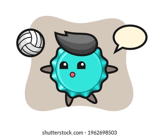 Character cartoon of bottle cap is playing volleyball, cute style design for t shirt, sticker, logo element