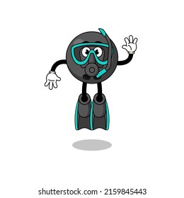 Character cartoon of bowling ball as a diver , character design