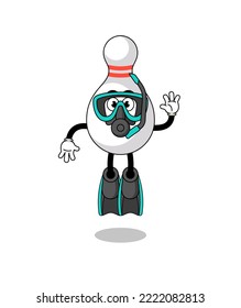 Character cartoon of bowling pin as a diver , character design