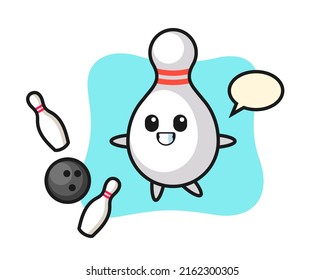 Character cartoon of bowling pin is playing bowling , cute style design for t shirt, sticker, logo element