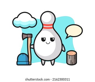 Character cartoon of bowling pin as a woodcutter , cute style design for t shirt, sticker, logo element