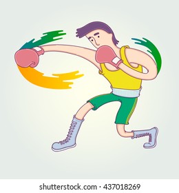 Character cartoon boxer footwork. Vector Illustration design template with sports in trendy linear style.