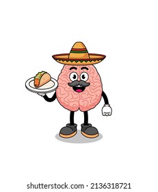 Character cartoon of brain as a mexican chef , character design