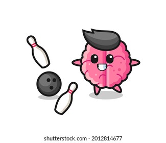 Character cartoon of brain is playing bowling , cute style design for t shirt, sticker, logo element
