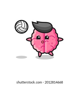 Character cartoon of brain is playing volleyball , cute style design for t shirt, sticker, logo element