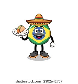 Character cartoon of brazil flag as a mexican chef , character design