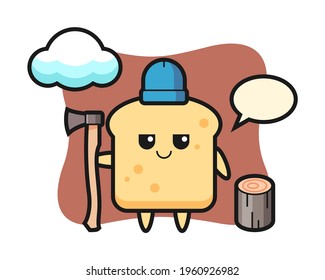 Character cartoon of bread as a woodcutter, cute style design for t shirt, sticker, logo element