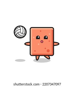 Character cartoon of brick is playing volleyball , cute design