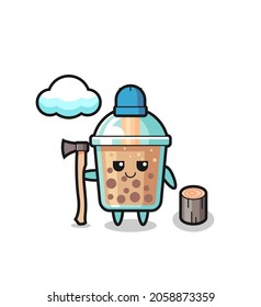 Character cartoon of bubble tea as a woodcutter , cute style design for t shirt, sticker, logo element