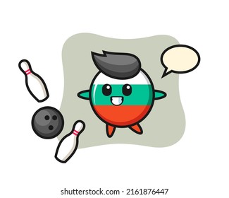 Character cartoon of bulgaria flag badge is playing bowling , cute style design for t shirt, sticker, logo element