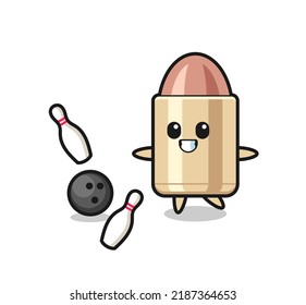 Character cartoon of bullet is playing bowling , cute style design for t shirt, sticker, logo element