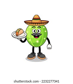 Character cartoon of cactus as a mexican chef , character design