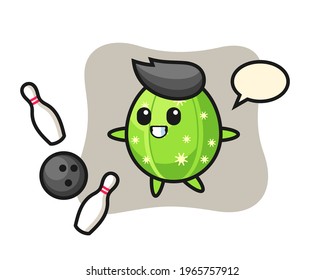 Character cartoon of cactus is playing bowling, cute style design for t shirt, sticker, logo element