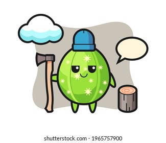 Character cartoon of cactus as a woodcutter, cute style design for t shirt, sticker, logo element
