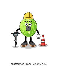 Caricatura de personajes de cactus trabajando en la construcción de carreteras , diseño de personajes