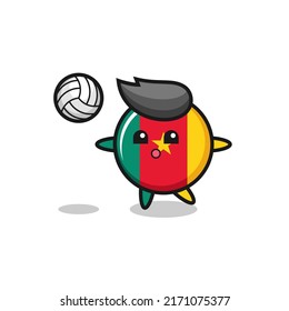 Character cartoon of cameroon flag badge is playing volleyball , cute style design for t shirt, sticker, logo element