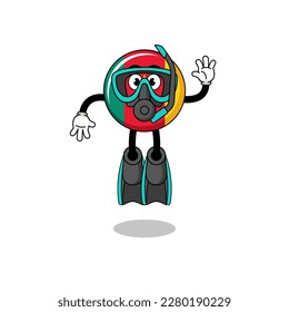 Character cartoon of cameroon flag as a diver , character design