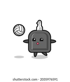 Character cartoon of car key is playing volleyball , cute style design for t shirt, sticker, logo element