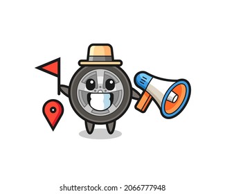 Character cartoon of car wheel as a tour guide , cute style design for t shirt, sticker, logo element