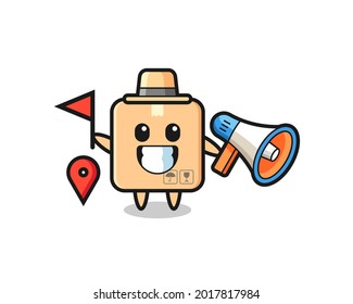 Character Cartoon Of Cardboard Box As A Tour Guide , Cute Style Design For T Shirt, Sticker, Logo Element