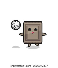 Character cartoon of carpet is playing volleyball , cute design