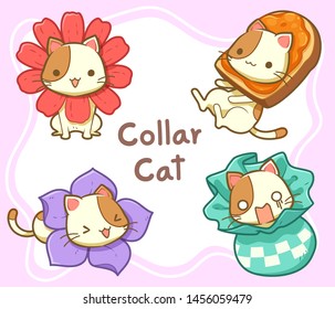 Character cartoon of cat cute comfy cone smart collars set, pet e-collars, Kawaii animal character - Vector