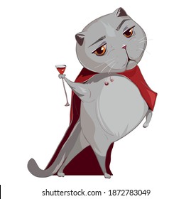 Character cartoon cat with red wine